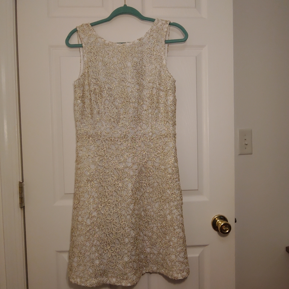 White dress with gold overlay